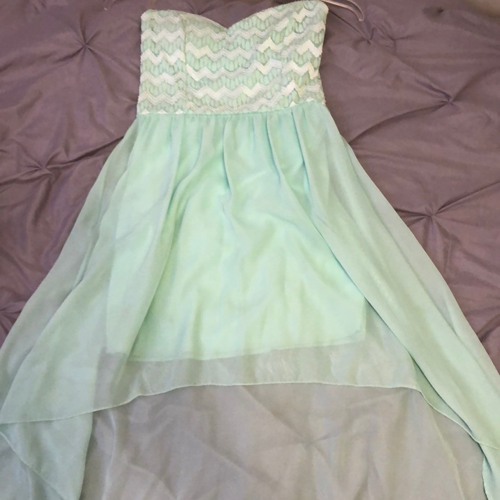 High low mint strapless dress